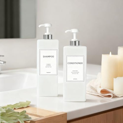 Modern Silver Shampoo and Conditioner Dispenser (21 oz, Pack of 3) Refillable Pump Bottle Set Empty Shower Plastic Bottles with Pump for Bathroom Body Wash Soap and Shower (Sliver&White)