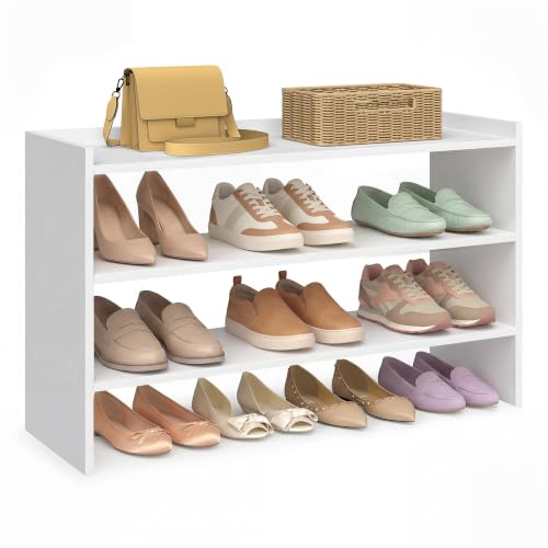 VASAGLE Shoe Rack for Closet, Stackable Organizer Shelf | Stackable Shoe Organizer Shelf for Entryway, 3 Tiers, 11.7 x 32.3 x 21.3 Inches, White, CUSTOS Collection, ULBS061WZ01S