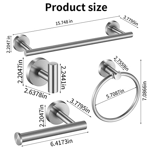 Bathroom Hardware Set 10 Pieces, Stainless Steel Towel Bar Set Includes 16 inch Towel Bar, Towel Hook, Towel Ring Toilet Paper Holder