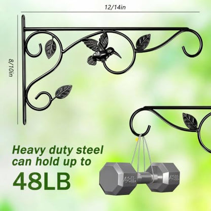 Heavy Duty Plant Hangers for Hanging - 2 Pack Metal Wall Plant Hooks Indoor Outdoor, 12 Inch Rust Resistant Plant Bracket for Bird Feeders, Planters, Lanterns, Wind Chimes - Patio, Garden, Home Decor