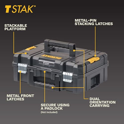 DEWALT Tool Box TSTAK II, 13 In. Flat Top Tool Storage Case, Stackable Organizer Hard Case Portable Toolbox, Heavy Duty, Holds Up To 66 lbs (DWST17807)