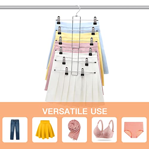 4 Pack Pants-Hangers-Space-Saving, 6 Tier-Closet-Organizers-and-Storage | Skirt Hooks with Clips, Closet-Organizer-Clothes-Organization Jeans Scarf Holder,College-Dorm-Room-Essentials Decor