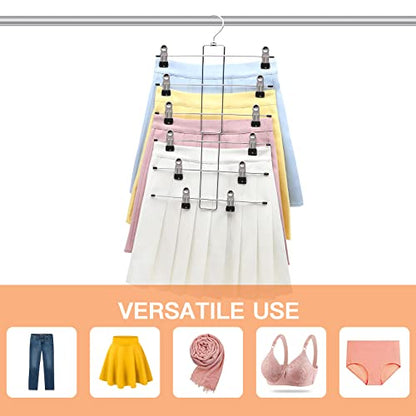 4 Pack Pants-Hangers-Space-Saving, 6 Tier-Closet-Organizers-and-Storage | Skirt Hooks with Clips, Closet-Organizer-Clothes-Organization Jeans Scarf Holder,College-Dorm-Room-Essentials Decor