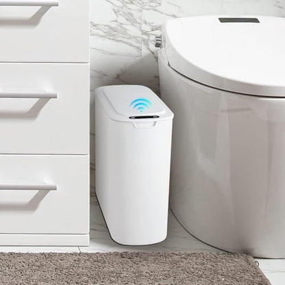 Cesun Automatic Small Bathroom Trash Can with Lid, 2.6 Gallon, White | Motion Sensor, Plastic, Touchless, Odor Control, Smart Garbage Can, Battery Operated, Manual Button, for Office/RV/Bedroom
