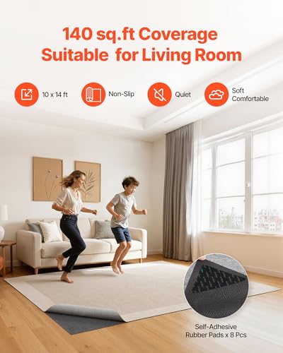 VEVOR Rug Pad 10 x 14 ft, Non-Slip Carpet Area Pad 0.12in Rug Mat Padding with Dual Surface Felt Cushion & Rubber Gripper, Hardwood Floor Protection for All Floors, Finishes, Keeps Carpets in Place
