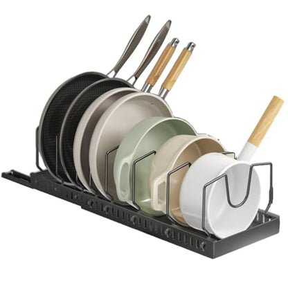 pots and pans organizer under cabinet,pot lid organizers inside cabinet holders for kitchen,Horizontal and vertical pulling modes,cast iron storage (Black Vertical pull-out)