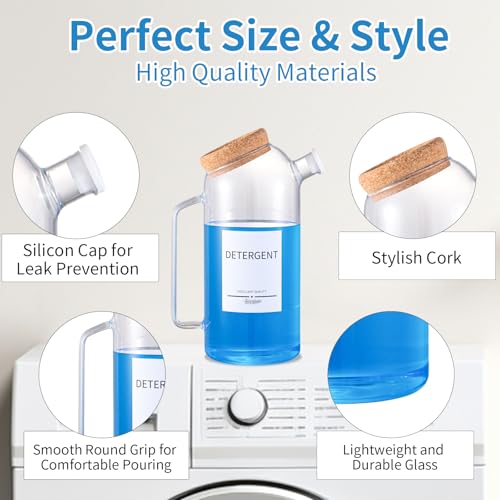 60oz Liquid Laundry Detergent Dispenser with Lables,Glass Laundry Detergent Dispenser,Laundry Detergent Container Laundry Liquid Dispenser