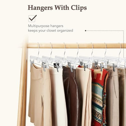 HOUSE DAY Clear Pants Hangers with Clips 10 Pack, 14'' Skirt Hangers | No-Mark Clip Hangers with Stronger Grip, Adjustable Clips for Jeans, Pants, Skirts and Shorts, Bulk Closet Hangers