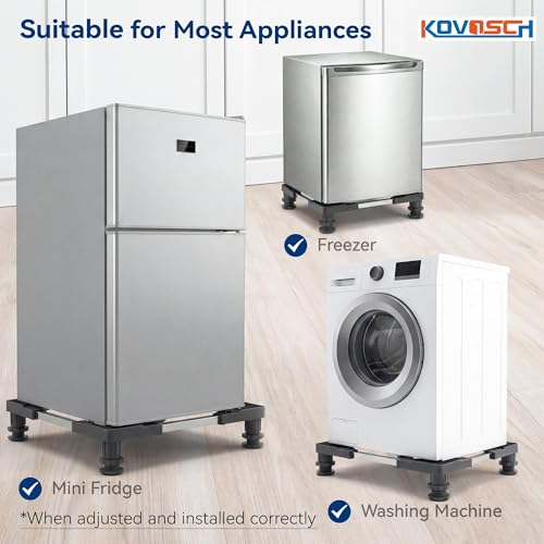 Mini Fridge Stand Gray, Adjustable Refrigerator Stand with 4 Strong Feet, Washing Machine Pedestal for Small Appliance, 17 Inches to 26 Inches