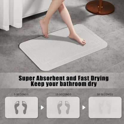 Stone Bath Mat, Super Absorbent Diatomaceous Earth Shower Mat, Non-Slip Fast-Drying Bathroom Floor Mats, 23.6'' × 15.4", Greyish White, 2 Pack