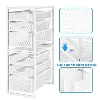 Simple Trending Under Sink Organizer 3-Tier with Sliding Storage Drawer | Multi-Purpose Desktop Organizer, Metal Cabinet Organizer for Kitchen Bathroom Office, Stackbale, Space Saving, White