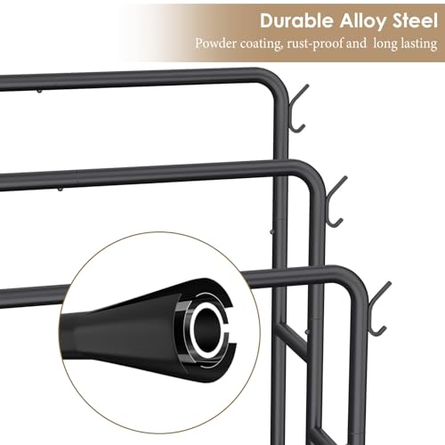 Kayfia 40'' Freestanding 3 Tier Metal Towel Rack, 2 Baskets & 6 Hooks | Dual-Use Drying & Display Rack, Holds Oversized Bath Towels & Blankets, fits Indoor, Bathroom, Bedroom & Outdoor, Black