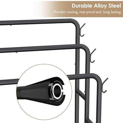 Kayfia 40'' Freestanding 3 Tier Metal Towel Rack, 2 Baskets & 6 Hooks | Dual-Use Drying & Display Rack, Holds Oversized Bath Towels & Blankets, fits Indoor, Bathroom, Bedroom & Outdoor, Black