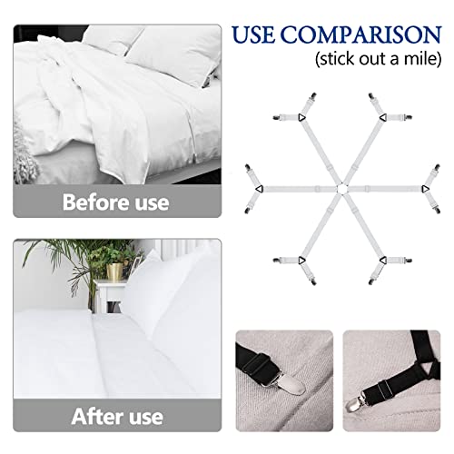 TGOOD Bed Sheet Holder Straps, Mattress Cover Clips to Hold Sheets in Place, Adjustable Bed Bands, Elastic Grippers,Fasteners,Keepers,Suspenders Fitted for Bedding,stayers, Bedsheet Tie Downs