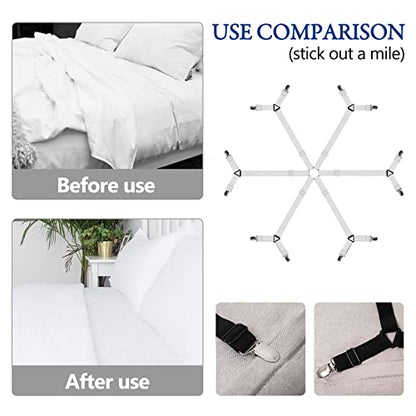 TGOOD Bed Sheet Holder Straps, Mattress Cover Clips to Hold Sheets in Place, Adjustable Bed Bands, Elastic Grippers,Fasteners,Keepers,Suspenders Fitted for Bedding,stayers, Bedsheet Tie Downs