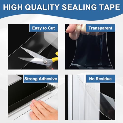 Transparent Window Weather Sealing Tape 2IN x 66 FT Draft Isolation No Residue Removable Adhesive Waterproof Windows Doors Shower Glass AC Units Ideal for Winter Seal & Summer Cold Air Loss Prevention