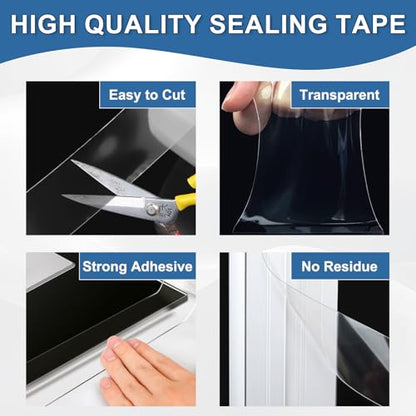 Transparent Window Weather Sealing Tape 2IN x 66 FT Draft Isolation No Residue Removable Adhesive Waterproof Windows Doors Shower Glass AC Units Ideal for Winter Seal & Summer Cold Air Loss Prevention