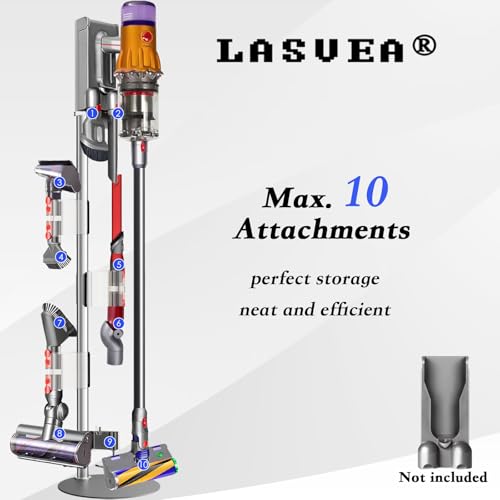 Lasvea Height-Adjustable Vacuum Stand for Dyson V7 V8 V9 V10 V11 V15 Gen5,Stainless Steel Holder with 4 Clips & 9 Accessory Storage,Tool-Free Assembly
