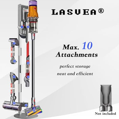 Lasvea Height-Adjustable Vacuum Stand for Dyson V7 V8 V9 V10 V11 V15 Gen5,Stainless Steel Holder with 4 Clips & 9 Accessory Storage,Tool-Free Assembly