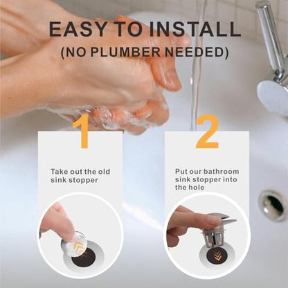 WELLUP Bathroom Sink Stopper,Sink Drain Stopper Pop Up Strainer Brushed | Bruhsed Nickel 2-in-1 Sink Stopper Replacement,Bathroom Sink Drain with Hair Catcher,Fit 1 1/8"-1 1/2",Anti-Clogging Design