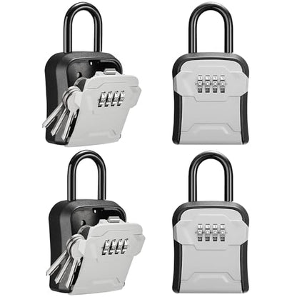 Puroma Lock Box, Key Lock Box Wall Mount & Portable Combination Lockbox with Resettable Code, Security Lockbox for Outside House Keys, Apartment Realtors Spare Keys Storage (4 Pack, Gray)