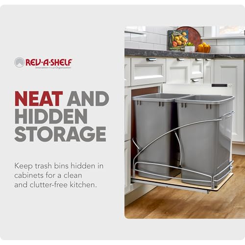 Rev-A-Shelf Double Pullout Trash Can w/Soft-Close Slides, 14.5" Min Opening | Large Capacity Garbage/ Recycling Waste Bins for Under Kitchen Cabinets, Heavy Gauge Wire Construction, 54WC-1835SC-17-1