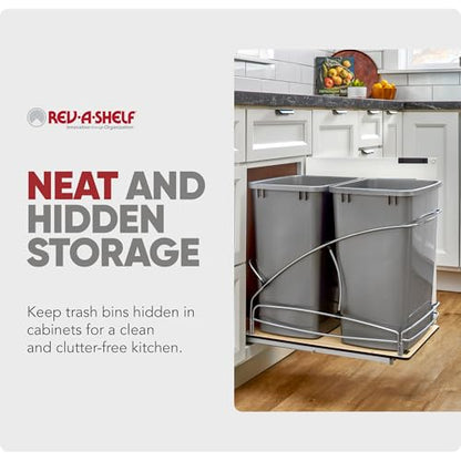 Rev-A-Shelf Double Pullout Trash Can w/Soft-Close Slides, 14.5" Min Opening | Large Capacity Garbage/ Recycling Waste Bins for Under Kitchen Cabinets, Heavy Gauge Wire Construction, 54WC-1835SC-17-1