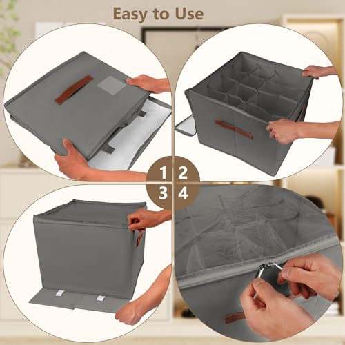 Vincona Shoe Organizer for Closet,2 Pack Shoe Storage Bins Foldable Shoe Storage Box Containers with Clear Cover and Sturdy Handles,Shoe Rack for Closet Storage for Sneakers Heels Slippers (Grey)