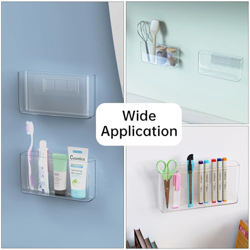 NiHome Acrylic Wall Mount Organizer 2-Pack, Slim Multi-Use Over Cabinet Storage Bins No-Drill Installation, Versatile Use for Kitchen, Bathroom, Office Perfect for Small Accessories (Clear)