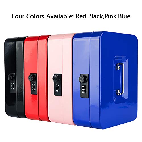 KYODOLED Cash Box with Combination Lock,Safe Metal Box for Money,Storage Lock Box with Money Tray,7.87"x 6.30"x 3.54" Blue Medium