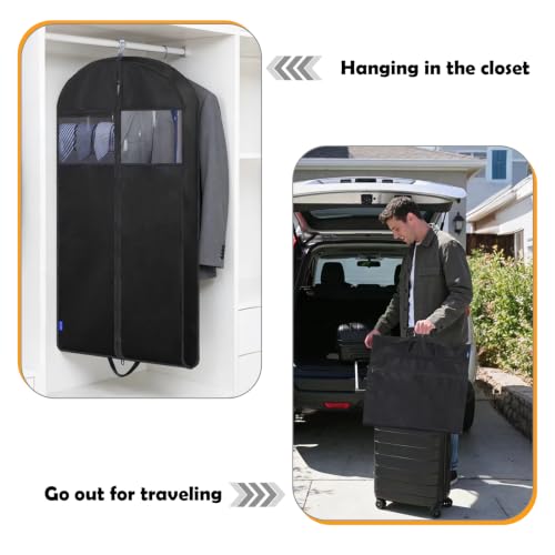45" Suit Bags for Closet Storage and Travel, Gusseted Garment Bags with Large Back Pocket for Hanging Clothes, Suit Cover With Handles for Suits, Tuxedos, Coats, Shirts, Dresses (Black 3Pack)