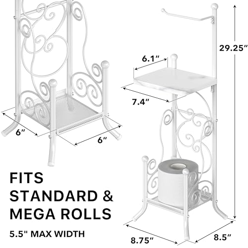 Simple Houseware English Style Toilet Paper Stand Holder w/Woodtop, White | 4 Paper Rolls, 8.5" x 8.75" x 29.2"
