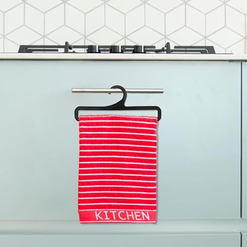 100pcs Tea Towel Hangers for Retail Display, 7.7" L, Plastic Storage Racks Multifunctional for Selling Towel, Hanging Storing Scarf Legging Clothes Sock Wardrobe Ties Shawls Rings Belts Scarves, Black