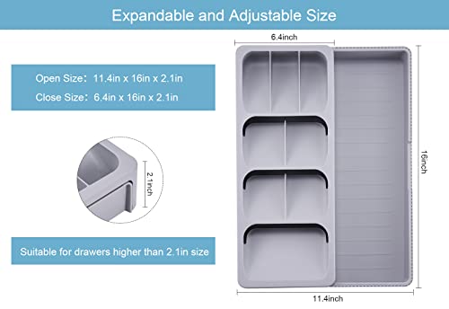 Expandable Kitchen Drawer Organizer, Adjustable Cutlery Trays and Utensil Holder, Kitchen Drawer Dividers Storage for Silverware, Flatware, Knives, Spoons, Gray