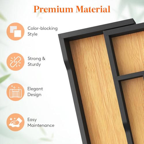 Silverware Drawer Organizer, Expandable Utensil Tr... (Natural & Black | Bamboo)