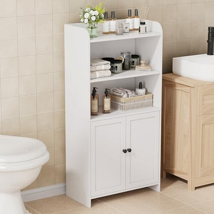 Small Bathroom Storage Cabinet, Toilet Paper Storage Cabinet | Bathroom Floor Cabinet with Doors and Shelves, Bathroom Organizers for Small Spaces, 9.8" D x 19.7" W x 39.9" H, White