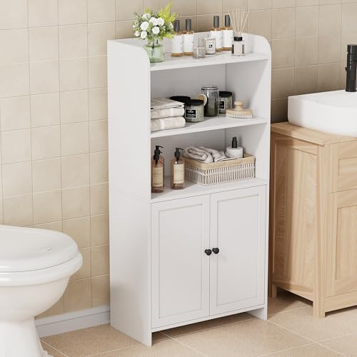Small Bathroom Storage Cabinet, Toilet Paper Storage Cabinet | Bathroom Floor Cabinet with Doors and Shelves, Bathroom Organizers for Small Spaces, 9.8" D x 19.7" W x 39.9" H, White