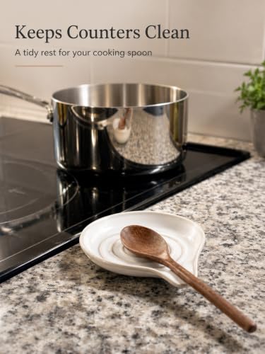 LAUCHUH Spoon Rest for stove top, Ceramic Spoon Holder for Kitchen Counter | Spatula Rest for Coffee Bar, Heat-Resistant Cooking Utensil Holder for Tongs, Ladles, Farmhouse Kitchen Décor, Cream, 5 Inch