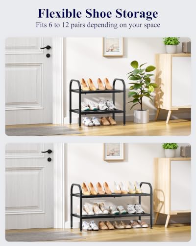Kitsure Metal Expandable Shoe Rack, 18.1-29.5" x 11.4" x 17.1", Black | 2-Tier Shoe Rack for Closet, Entryway, Garage, Shoe Storage with High-Density Metal Shelves, Space Saving Shoe Organizer