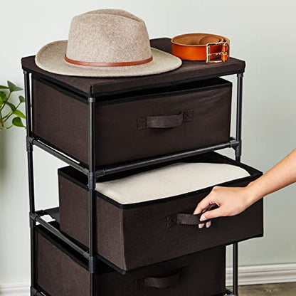 Juvale 4-Tier Fabric Drawer Organizer, Narrow Storage Tower with Metal Frame, 4 Removable Drawers for Home, Office, Dorm, Entryway and Living Spaces, Dark Brown, 16.5 x 13 x 33 Inches