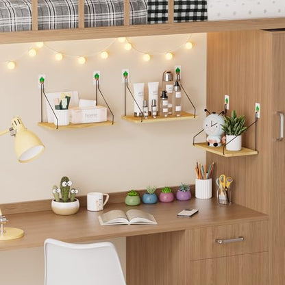 Elevate Your Space with Rustic Wood Floating Shelves Set of 3- Perfect for Bedroom, Living Room, Bathroom, and Kitchen Decor - Easy Installation, No Drilling Needed!