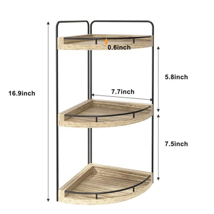 Fixwal 3 Tier Corner Bathroom Countertop Organizer Vanity Shelf Light Brown | Corner Organizer, Rustic Wood Finish, Countertop Storage for Bathroom Essentials, No Install, Compact, Space Saving