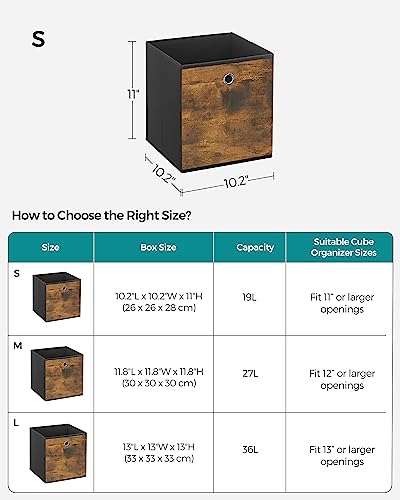 SONGMICS Storage Cubes, Foldable Fabric Storage Bins, Set of 6 | SONGMICS Storage Cubes, 10.2x10.2x11 Inches, Rustic Brown, URFB126B01