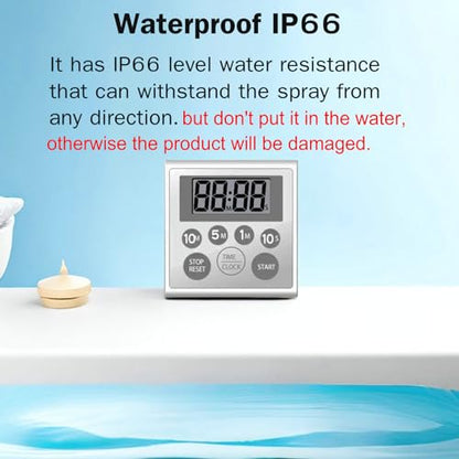 Digital Timer Waterproof Shower Timer Shower Clock Bathroom Kitchen Timer with Strong Magnet and Large LCD Display (Waterproof 7 Key)