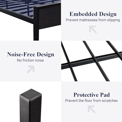 Allewie Queen Size Bed Frame, Heavy Duty 12 Metal Slats Support, Black Oak