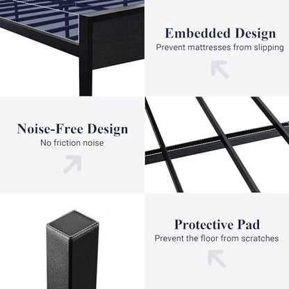Allewie Queen Size Bed Frame, Heavy Duty 12 Metal Slats Support, Black Oak