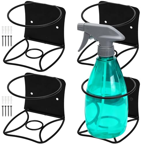 Okllen 4 Pack Spray Bottle Holder, Heavy Duty Metal Wall Mount Spray Can Holder for Garage, Workshop, Craft & Kitchen Bottle Storage Rack, Easy Install with Hardware, Black