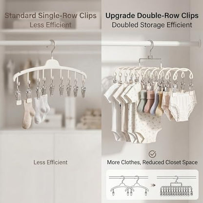 2 Pack Pants Hangers with 40 Clips, Stainless Steel Space Saving Closet Organizer for Hats Leggings Jeans, Dual Row Hangers for Dorm Room Essentials (Off-White)