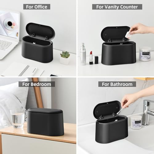SUBEKYU Mini Trash Can with Lid,Small Desktop Trash Can,Black 0.5 Gal | Countertop Mini Garbage Cans,Small Garbage Can for Office Kitchen Coffee Table, Tiny Wastebasket for Desktop