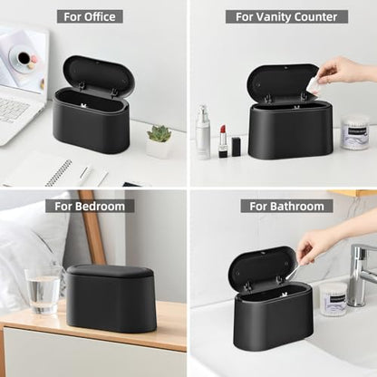 SUBEKYU Mini Trash Can with Lid,Small Desktop Trash Can,Black 0.5 Gal | Countertop Mini Garbage Cans,Small Garbage Can for Office Kitchen Coffee Table, Tiny Wastebasket for Desktop